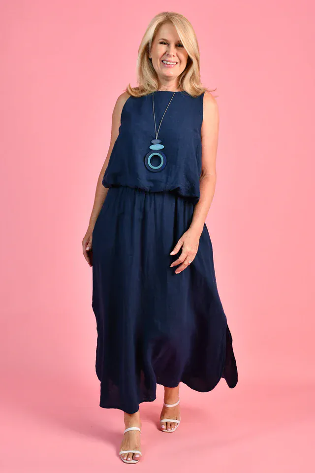 La Sofia Milan Linen Tank - Navy* - Image 3