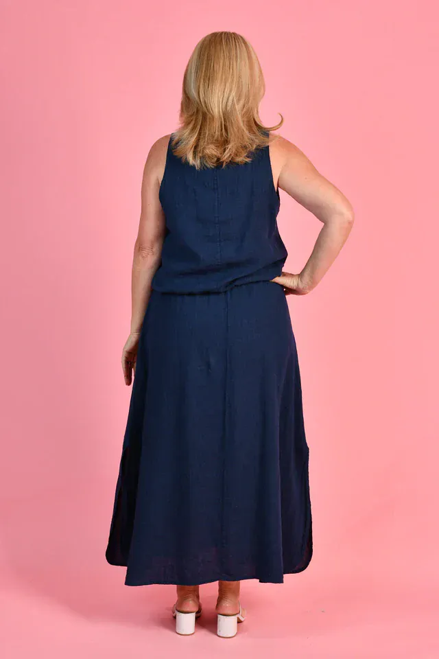 La Sofia Milan Linen Tank - Navy* - Image 4