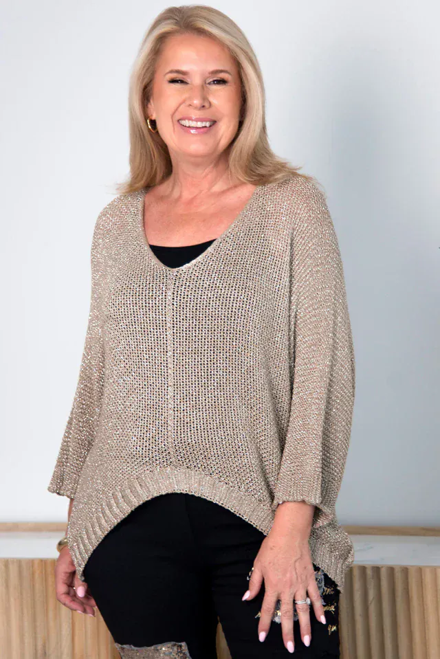 La Sofia Shimmer Knit Top - Gold - Image 6