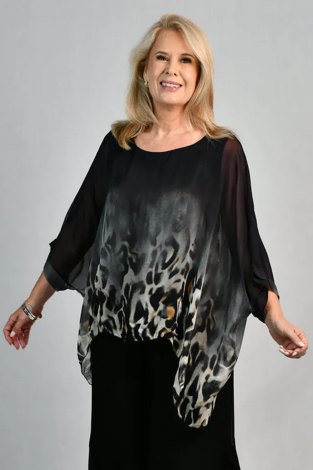 La Sofia Valeria Silk Top - Smokey Leopard
