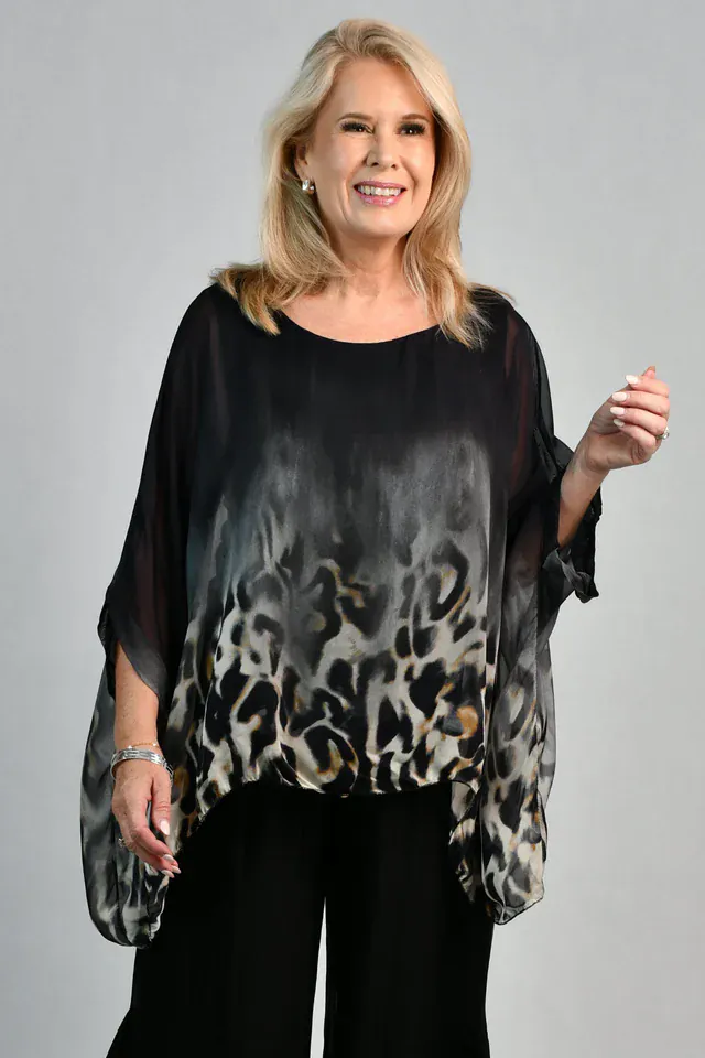 La Sofia Valeria Silk Top - Smokey Leopard - Image 3