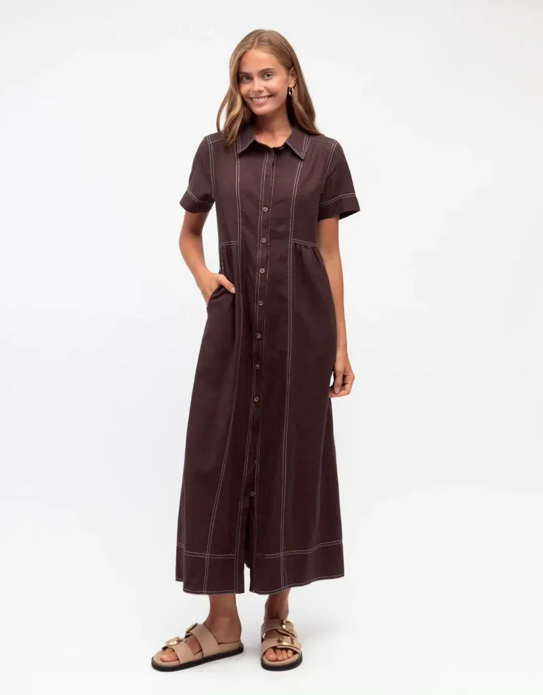Label Of Love Contrast Stitch Midi Dress - Chocolate