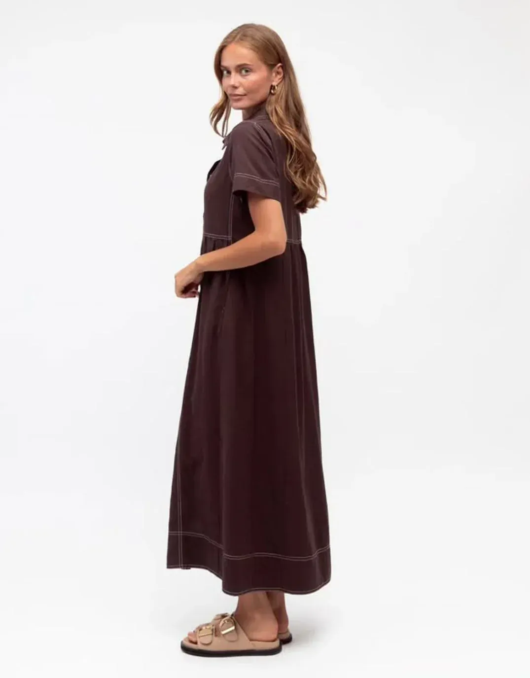 Label Of Love Contrast Stitch Midi Dress - Chocolate - Image 3