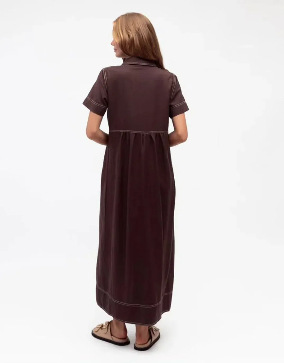 Label Of Love Contrast Stitch Midi Dress - Chocolate - Image 4
