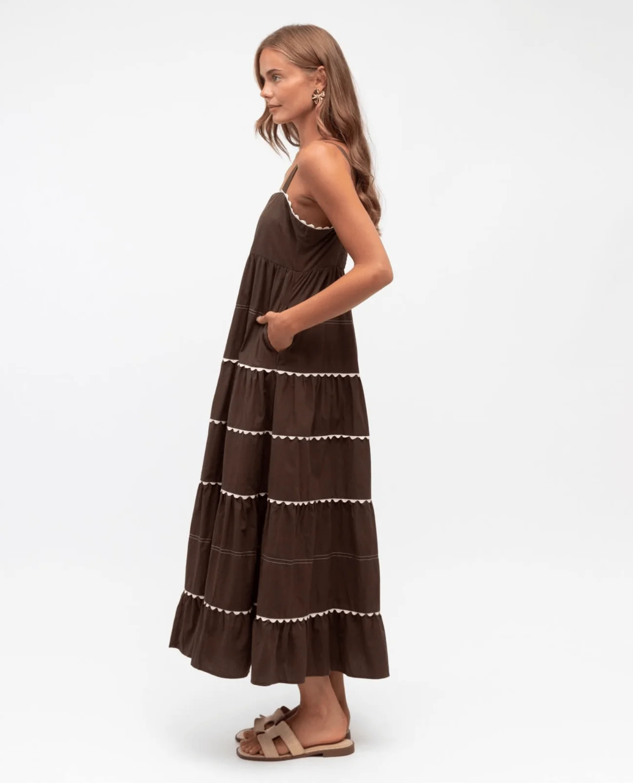 Label Of Love Tiered Contrast Trim Maxi - Chocolate - Image 3
