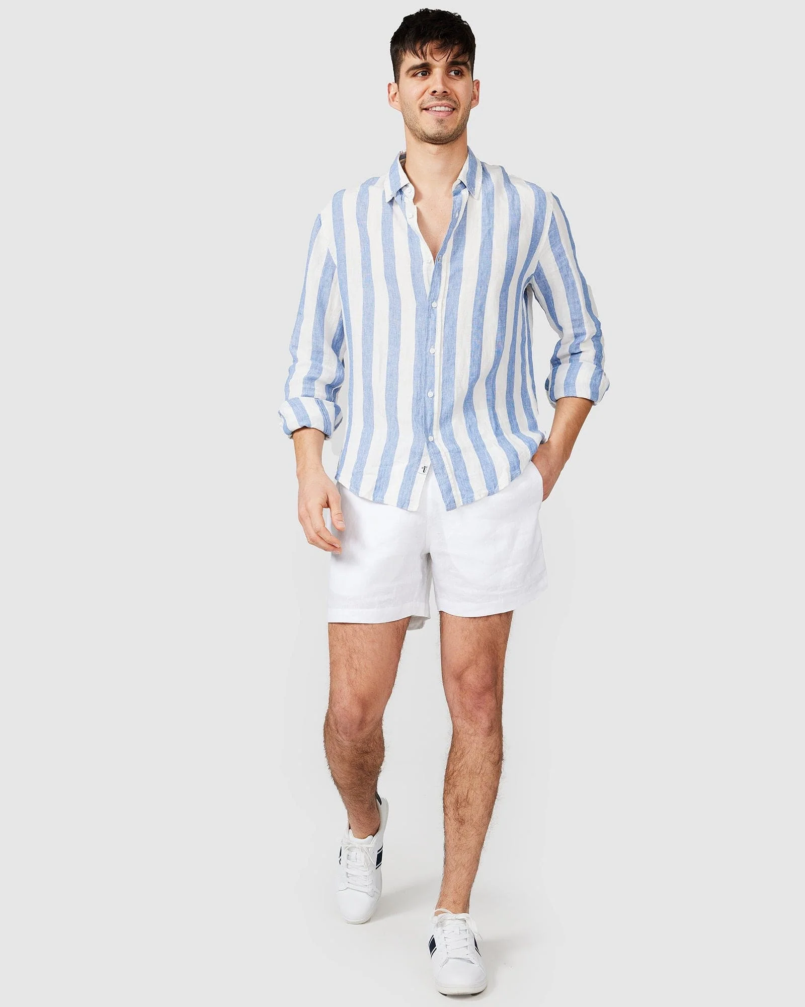 Linen Long Sleeve Shirt - Blue Stripe
