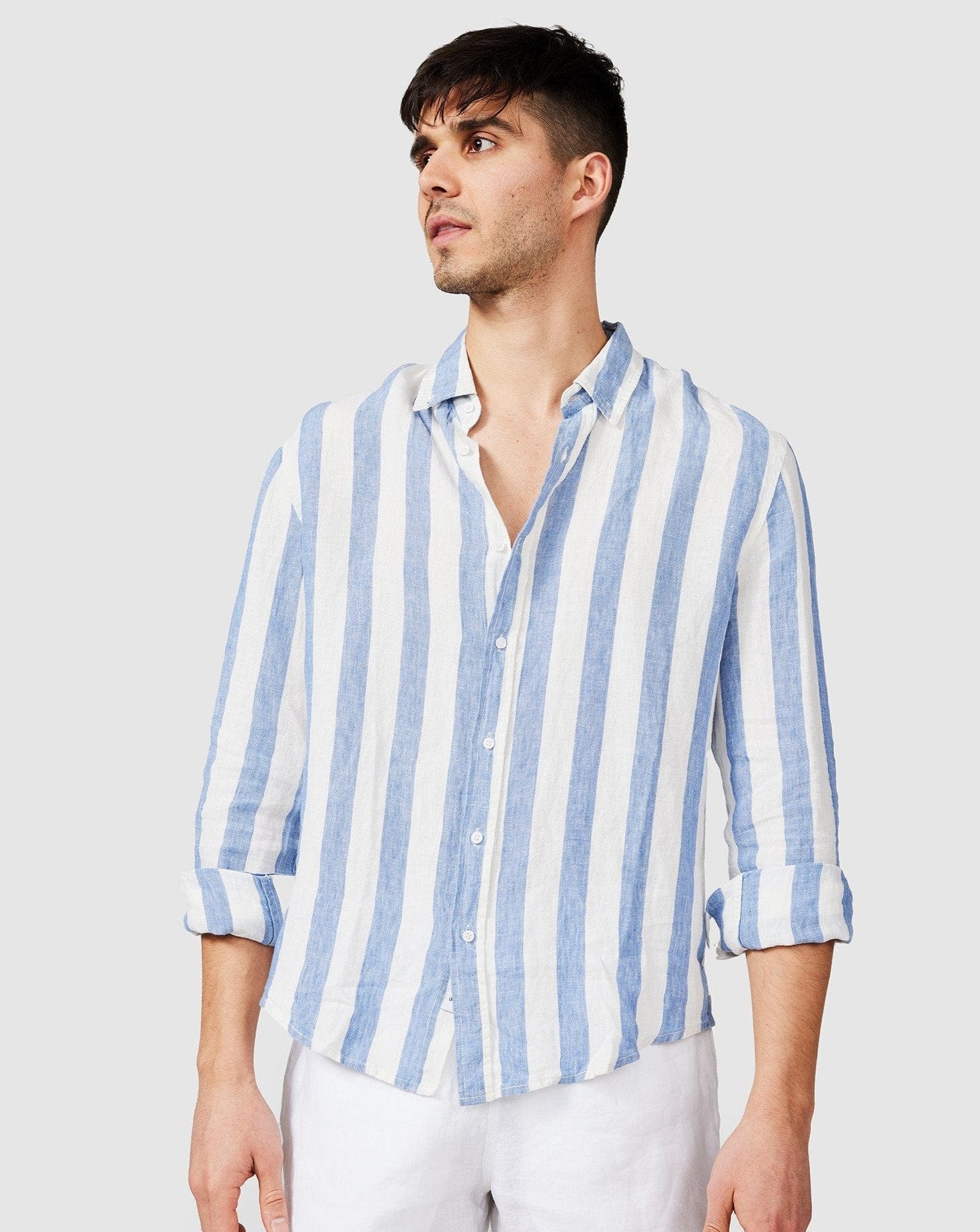 Linen Long Sleeve Shirt - Blue Stripe - Image 2