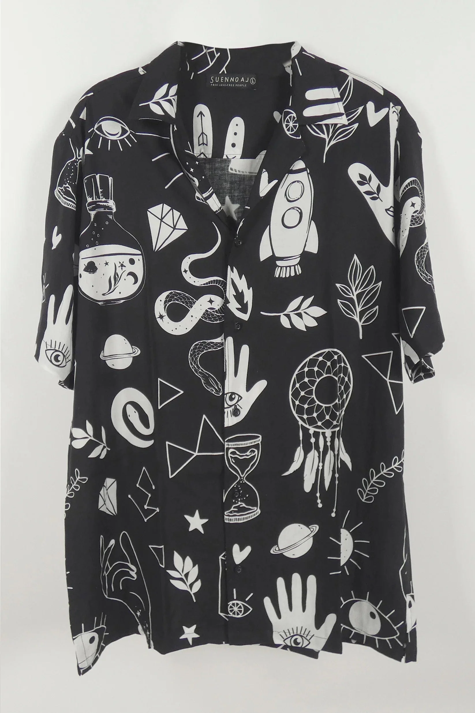 Suennoaj Mens Shirt - Hamsa Hand Black