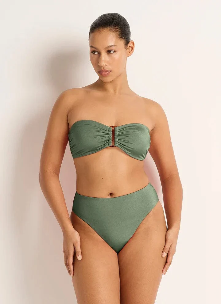 Monte & Lou Lustre High Leg High Waist Pant - Olive