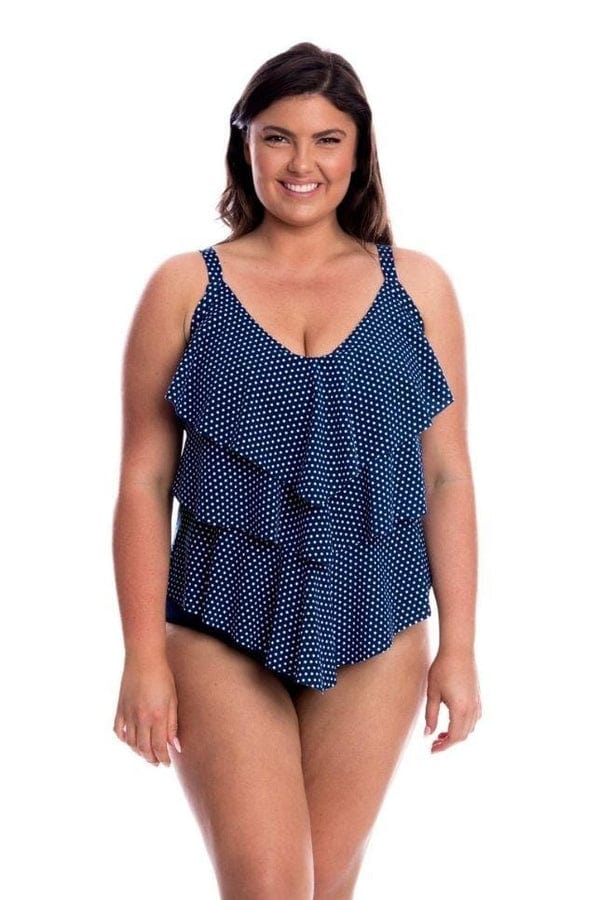 Capriosca Navy White Dots 3 Tier Tankini Top - Chlorine Resist - Image 2