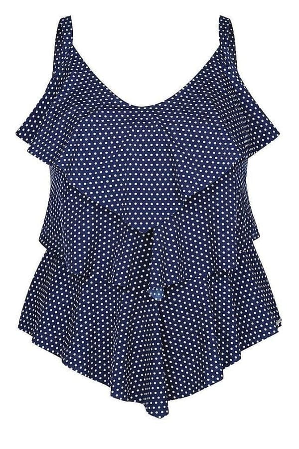 Capriosca Navy White Dots 3 Tier Tankini Top - Chlorine Resist - Image 3