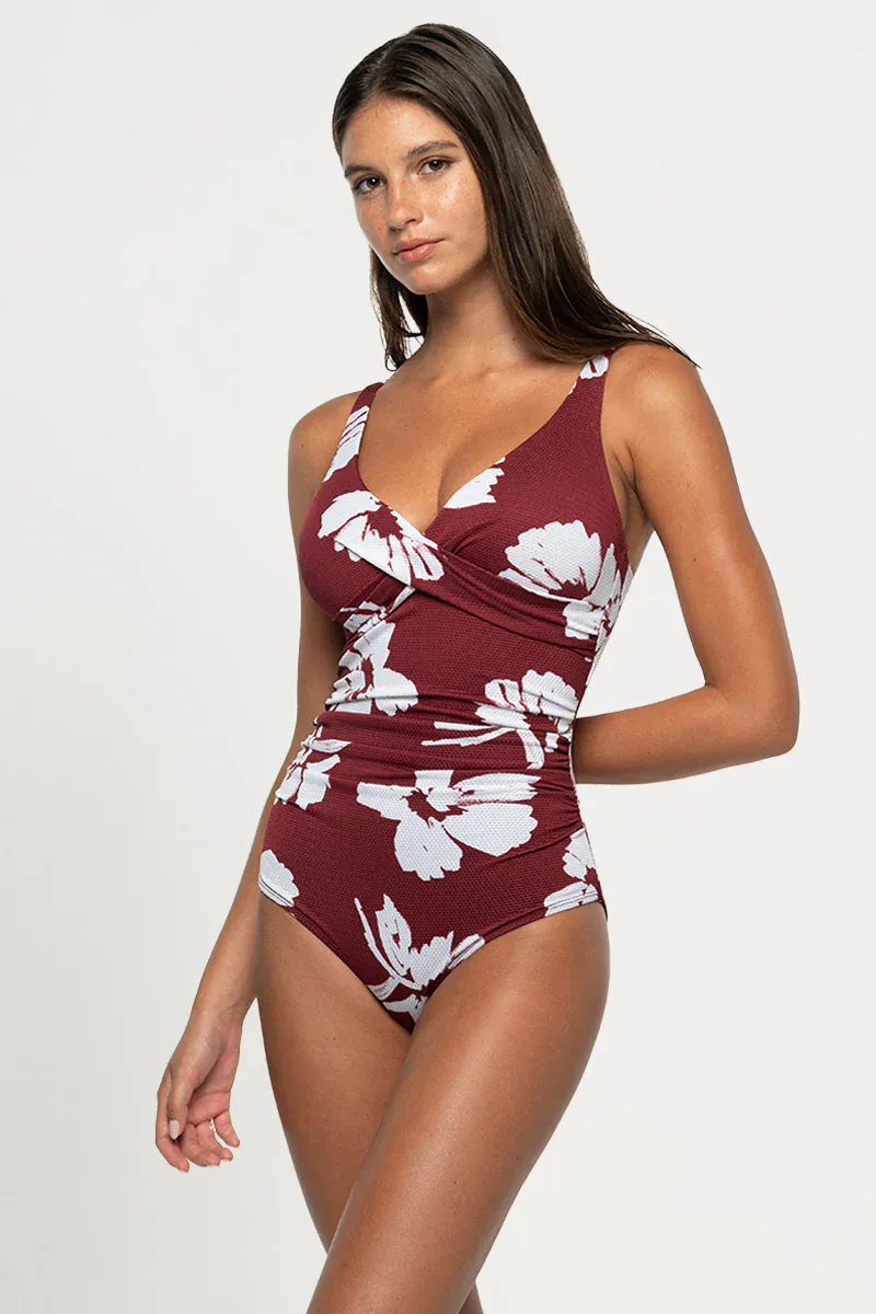 Nip Tuck Whispering Allure Louise Multifit Ruched Front One Piece - Maroon - Image 5