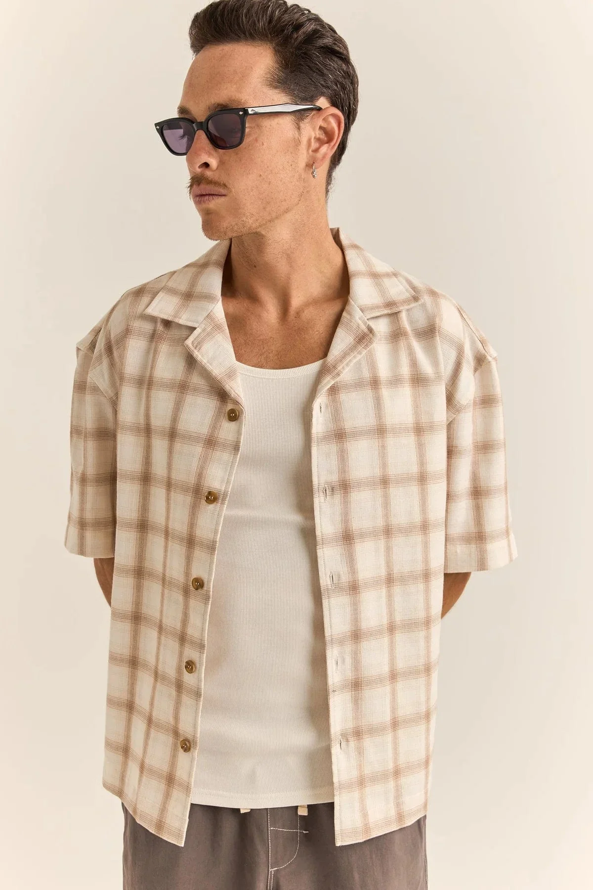 Rhythm Relaxed Check Short Sleeve Shirt - Natural