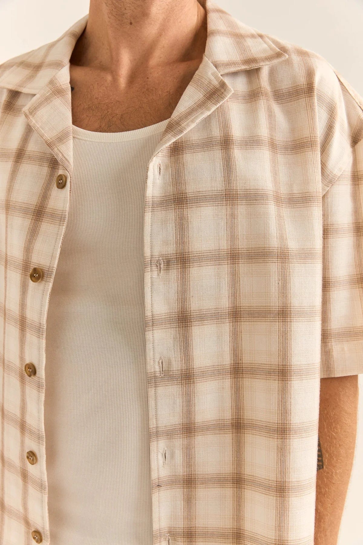 Rhythm Relaxed Check Short Sleeve Shirt - Natural - Image 4