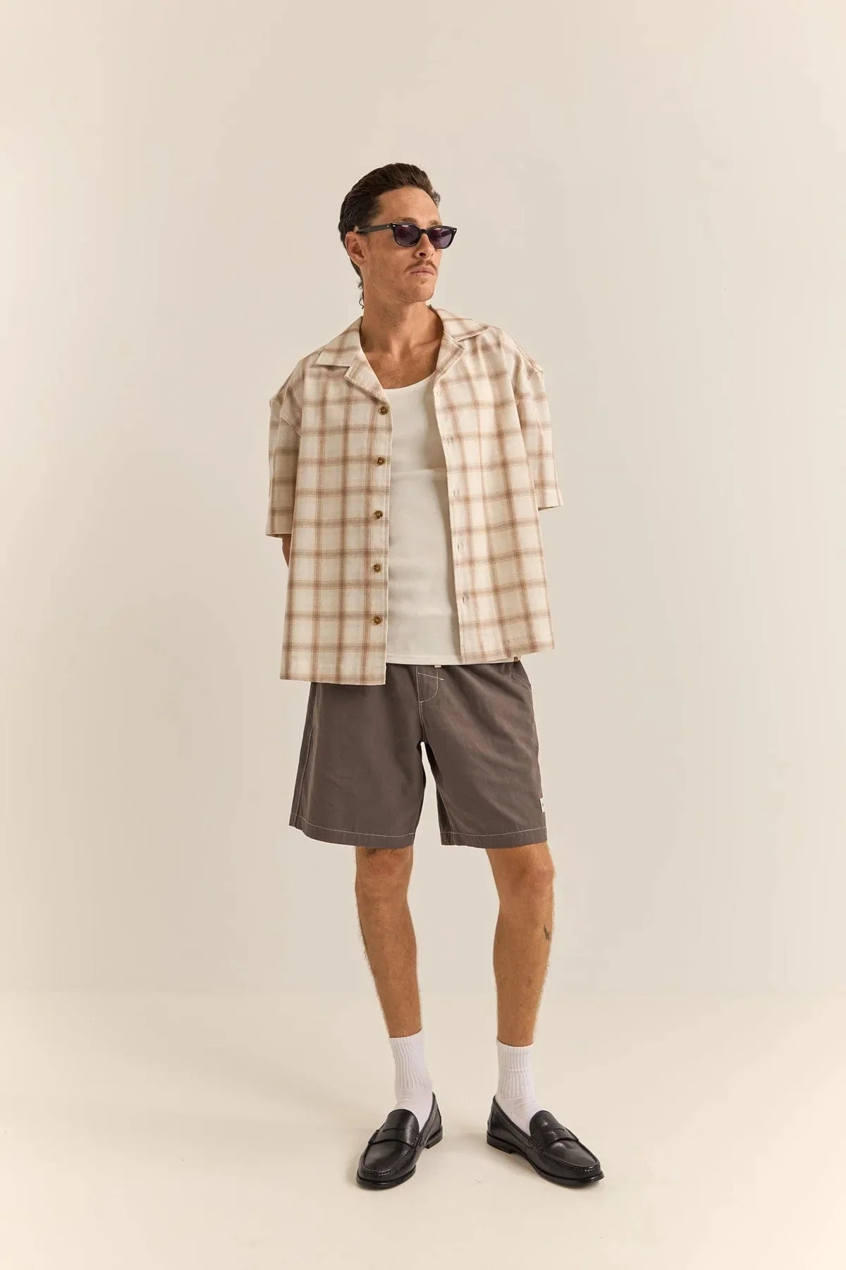 Rhythm Relaxed Check Short Sleeve Shirt - Natural - Image 5