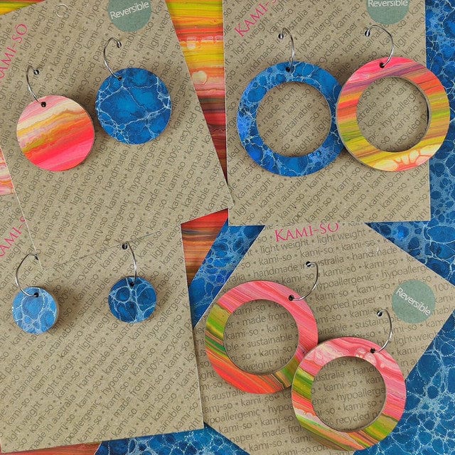 Reversible Circle Recycled Paper Earrings - Small - Image 3