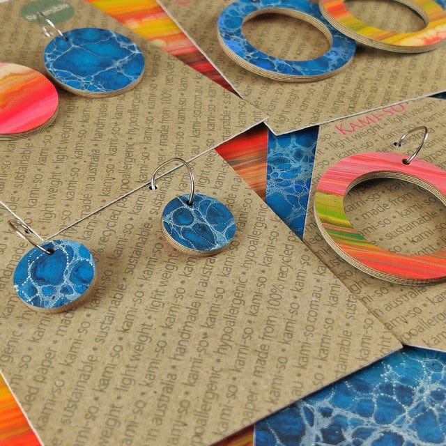 Reversible Circle Recycled Paper Earrings - Small - Image 4