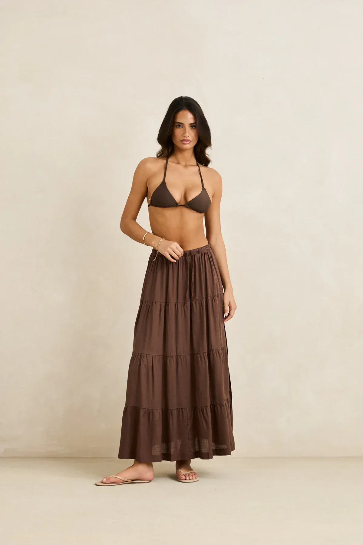 Rhythm Classic Tiered Maxi Skirt - Chocolate