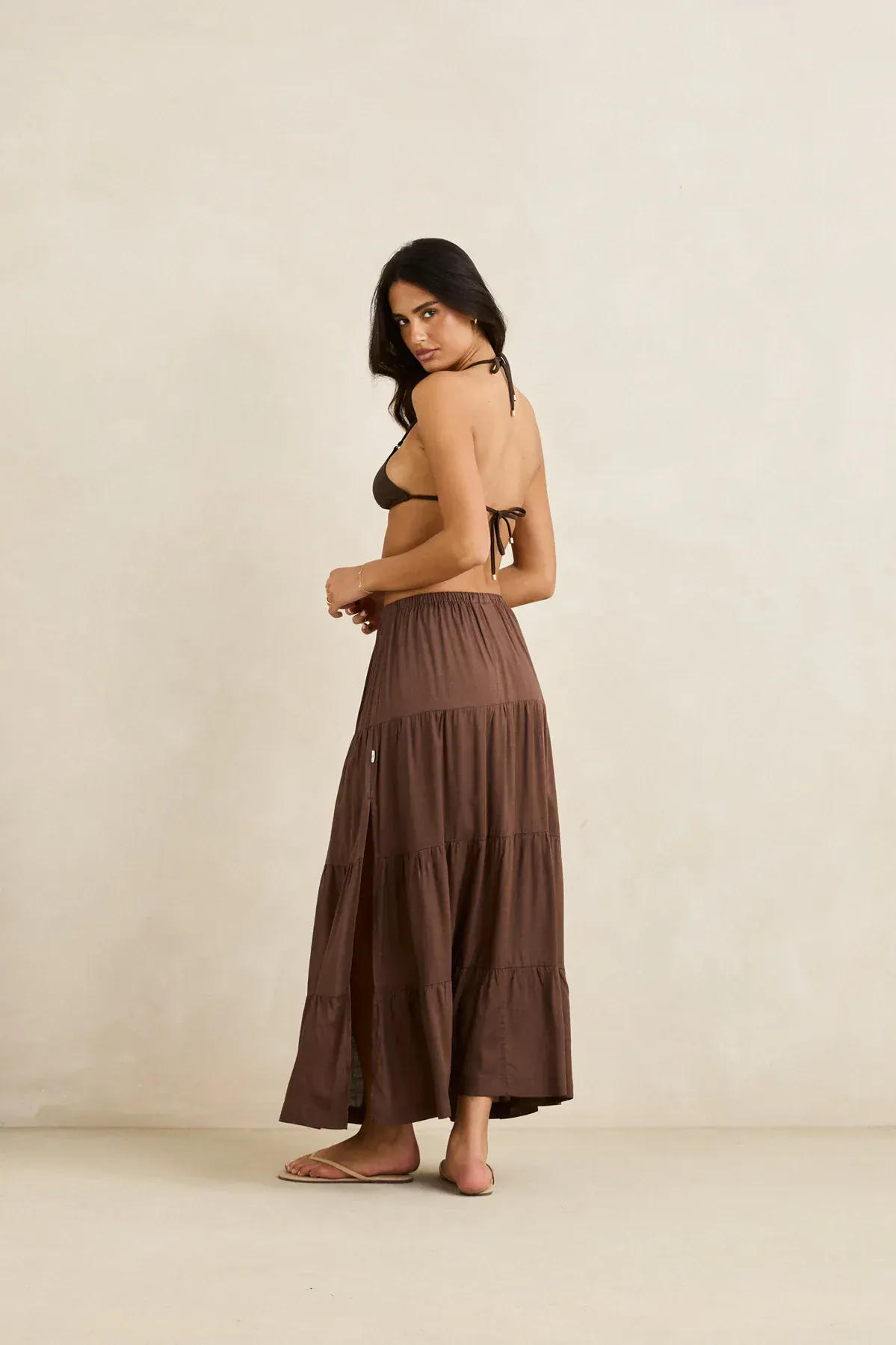 Rhythm Classic Tiered Maxi Skirt - Chocolate - Image 2