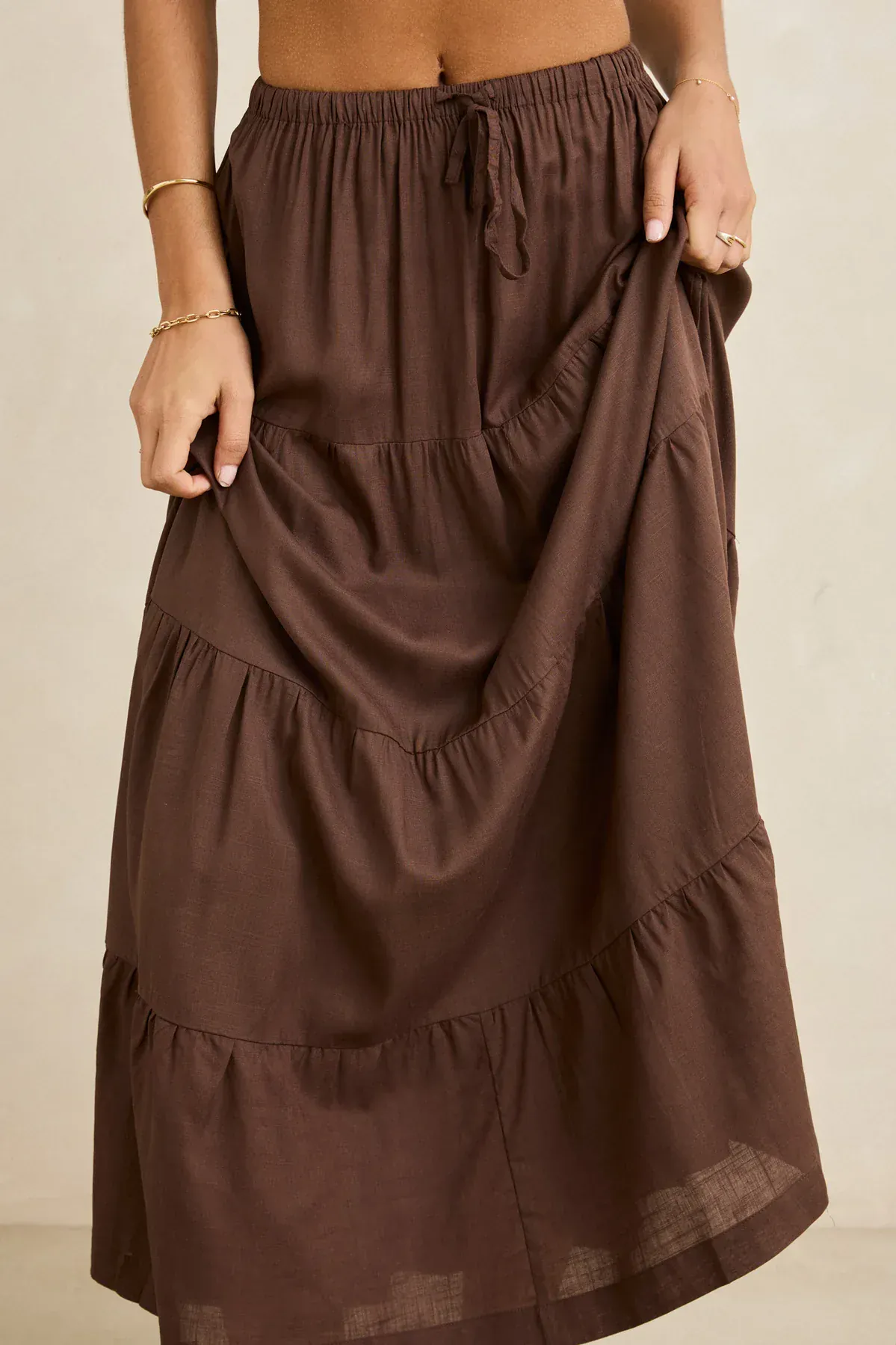 Rhythm Classic Tiered Maxi Skirt - Chocolate - Image 3