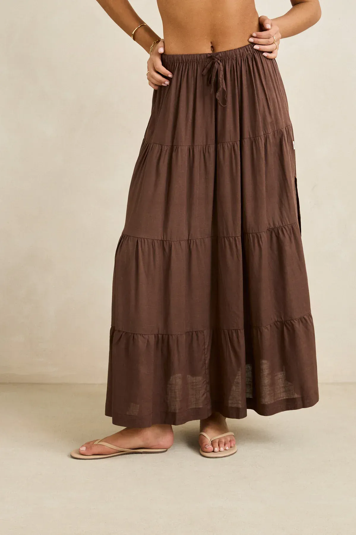 Rhythm Classic Tiered Maxi Skirt - Chocolate - Image 4