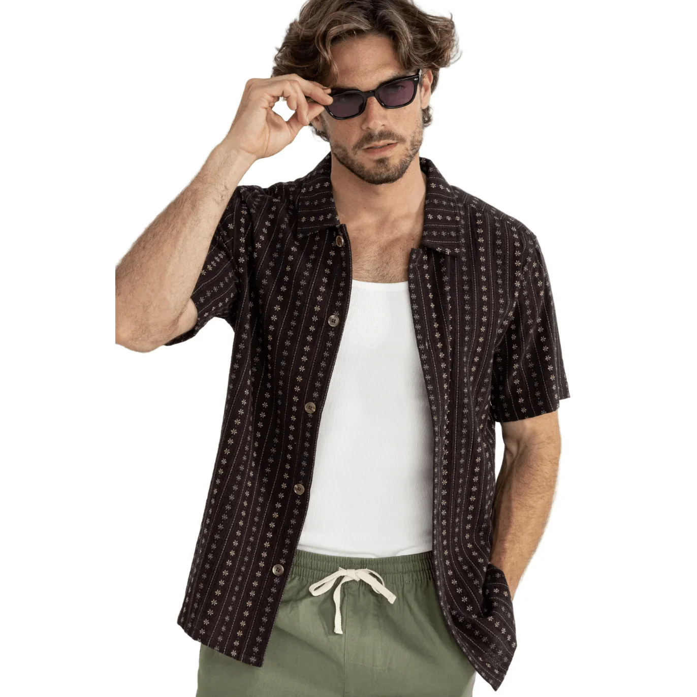 Rhythm Dakota Stripe SS Shirt - Chocolate - Image 2
