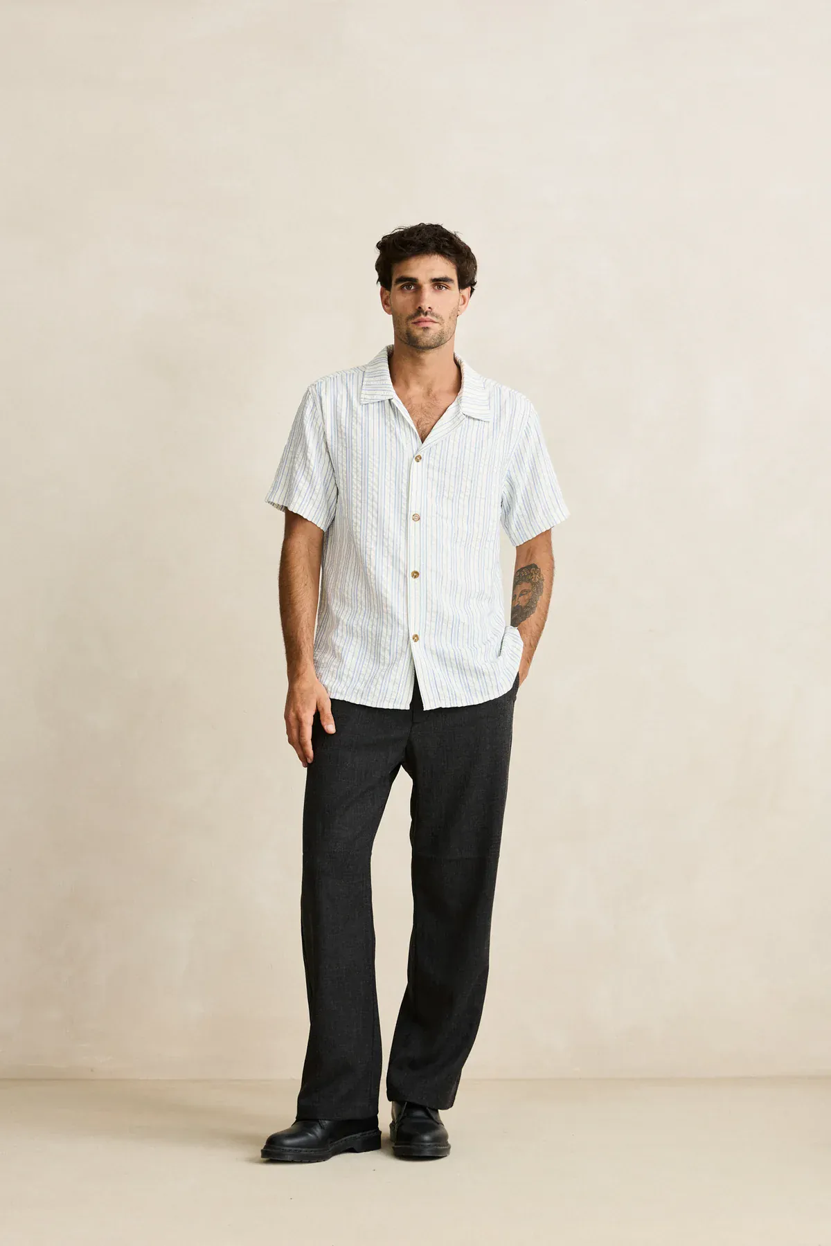Rhythm Novelty Stripe SS Shirt - White