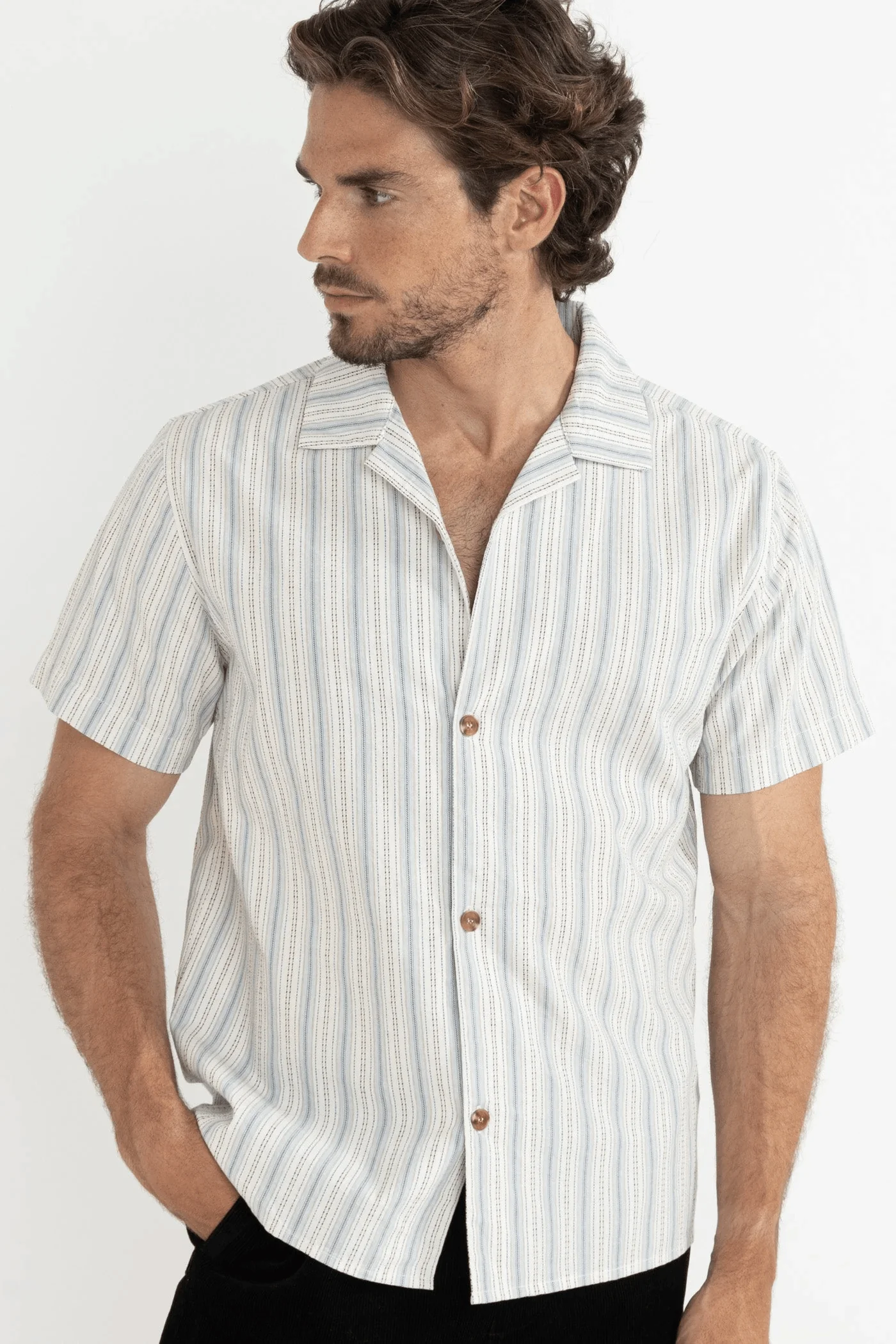 Rhythm Vacation Stripe SS Shirt - Natural - Image 2