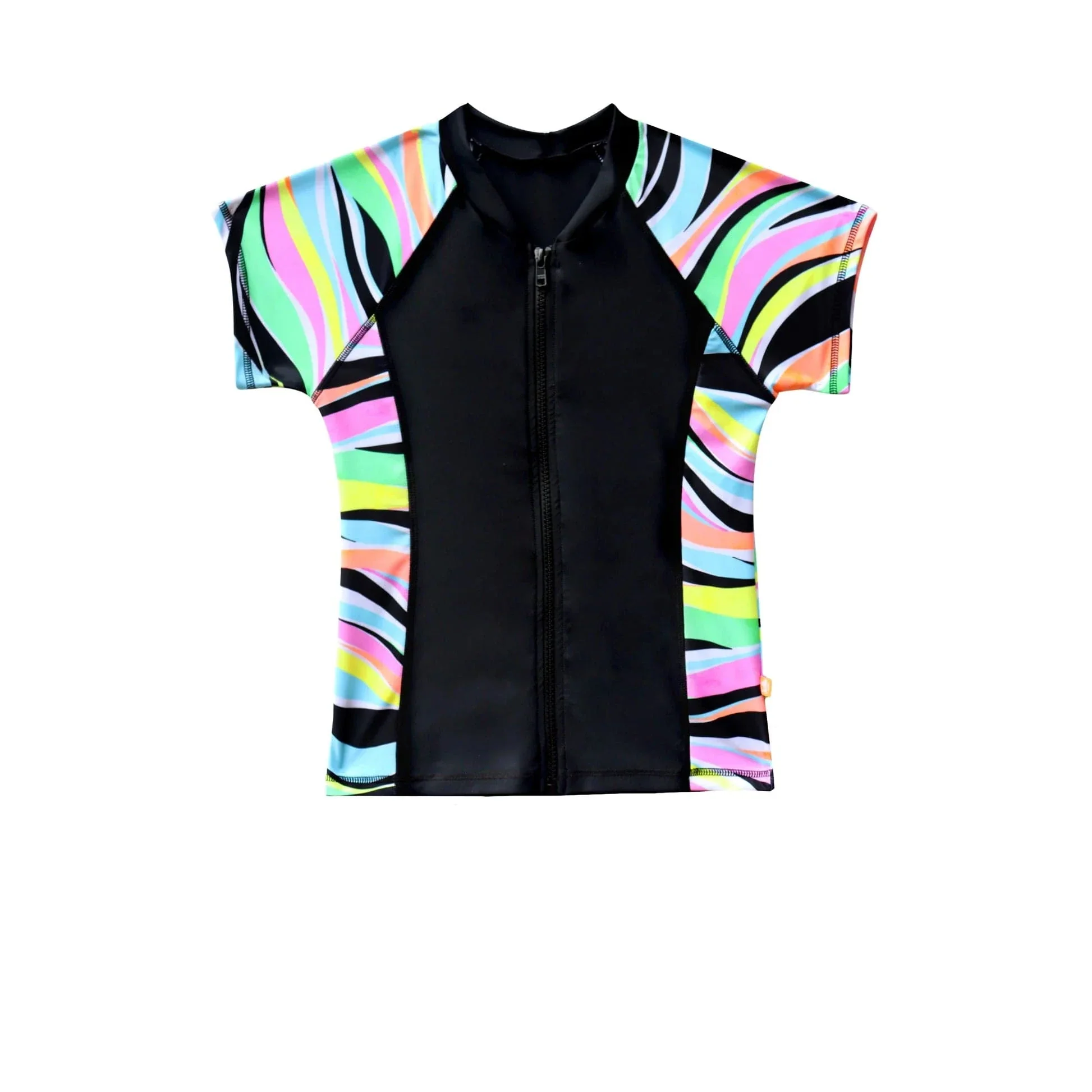 Salty Ink Girls Coastal Wave Short Sleeved Rashvest - Neon Wave - Image 5