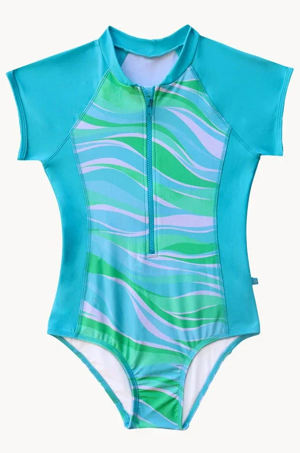 Salty Ink Girls Coastal Wave Surfsuit - Blue Wave - Image 3