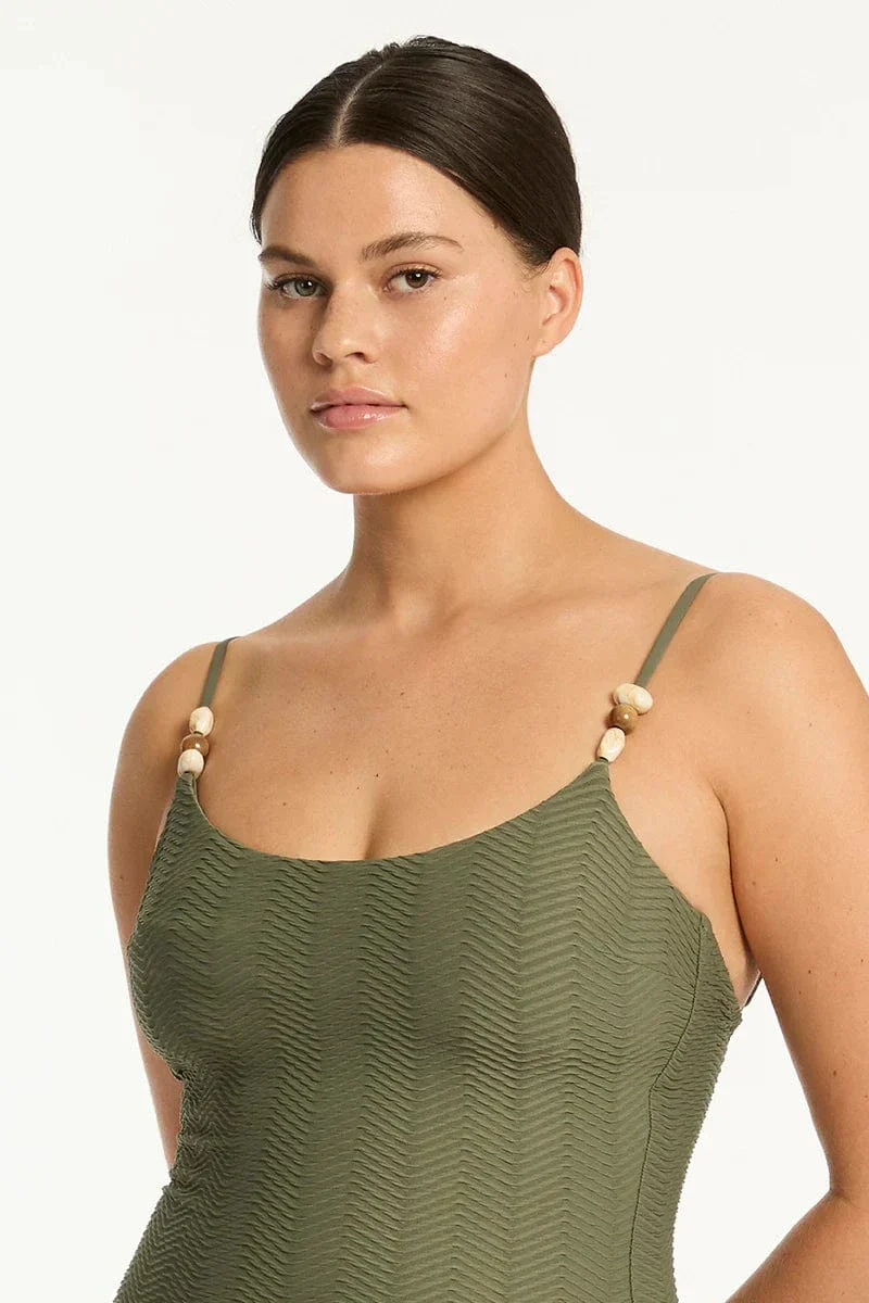 Sea Level Caracus Scoop Neck One Piece - Khaki - Image 2