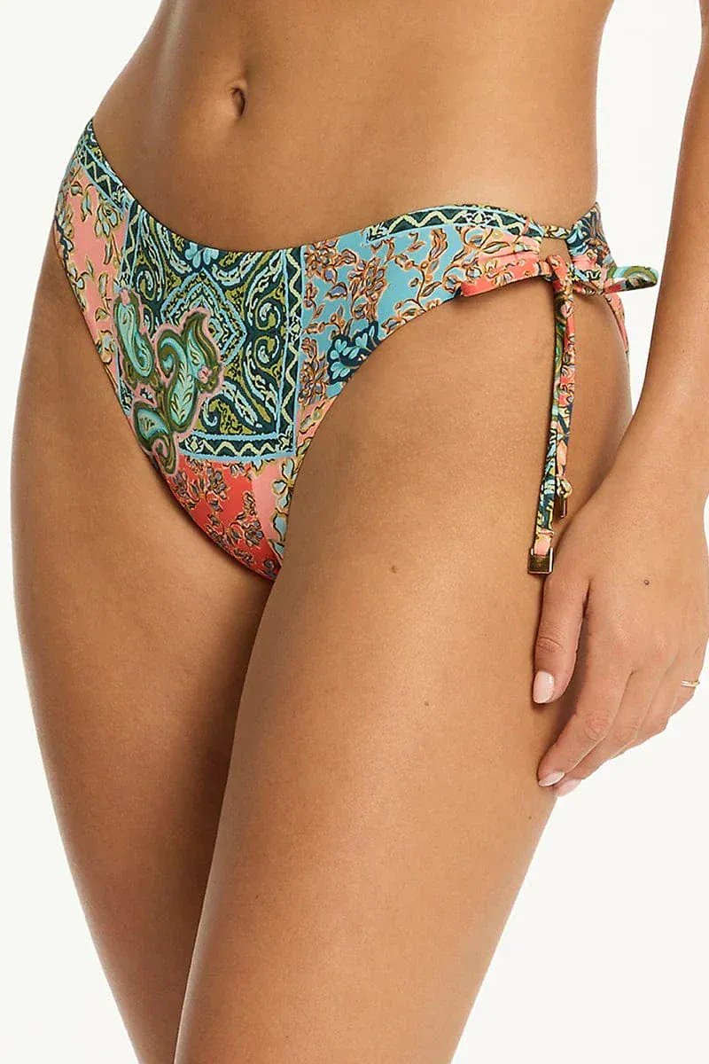 Sea Level Java Cross Front Multifit Bra Top & Tie Side Cheeky Pant Bikini Set - Coral - Image 3