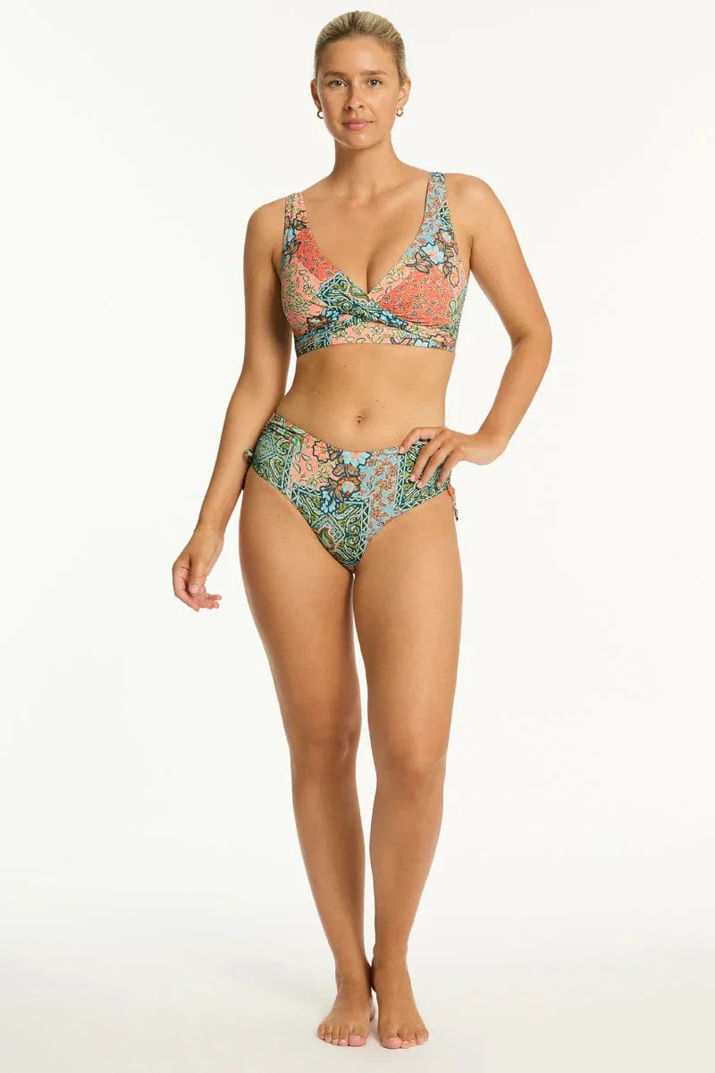 Sea Level Java Cross Front Multifit Bra Top & Tie Side Cheeky Pant Bikini Set - Coral - Image 4