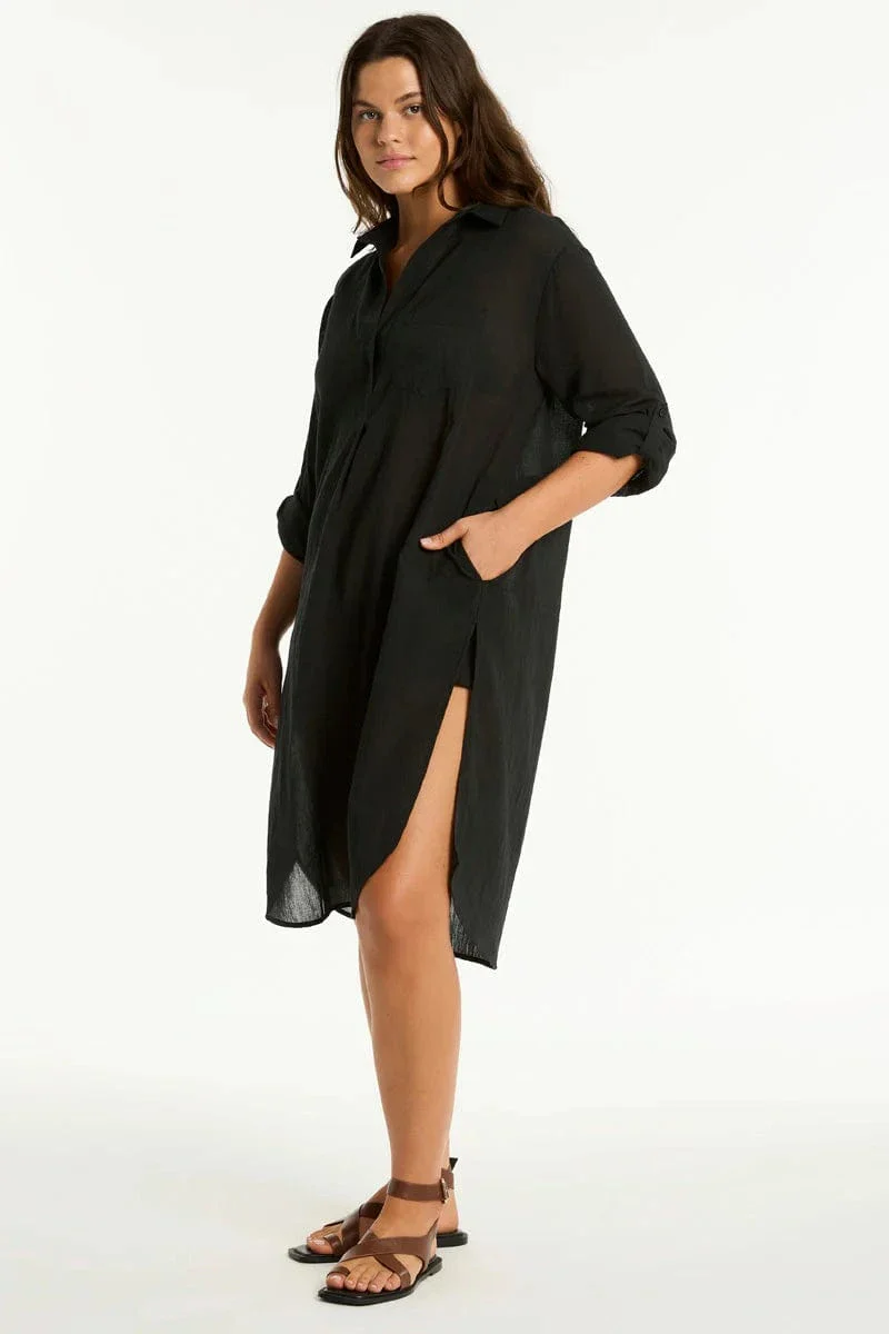 Sea Level Salt Long Cover Up - Black - Image 3