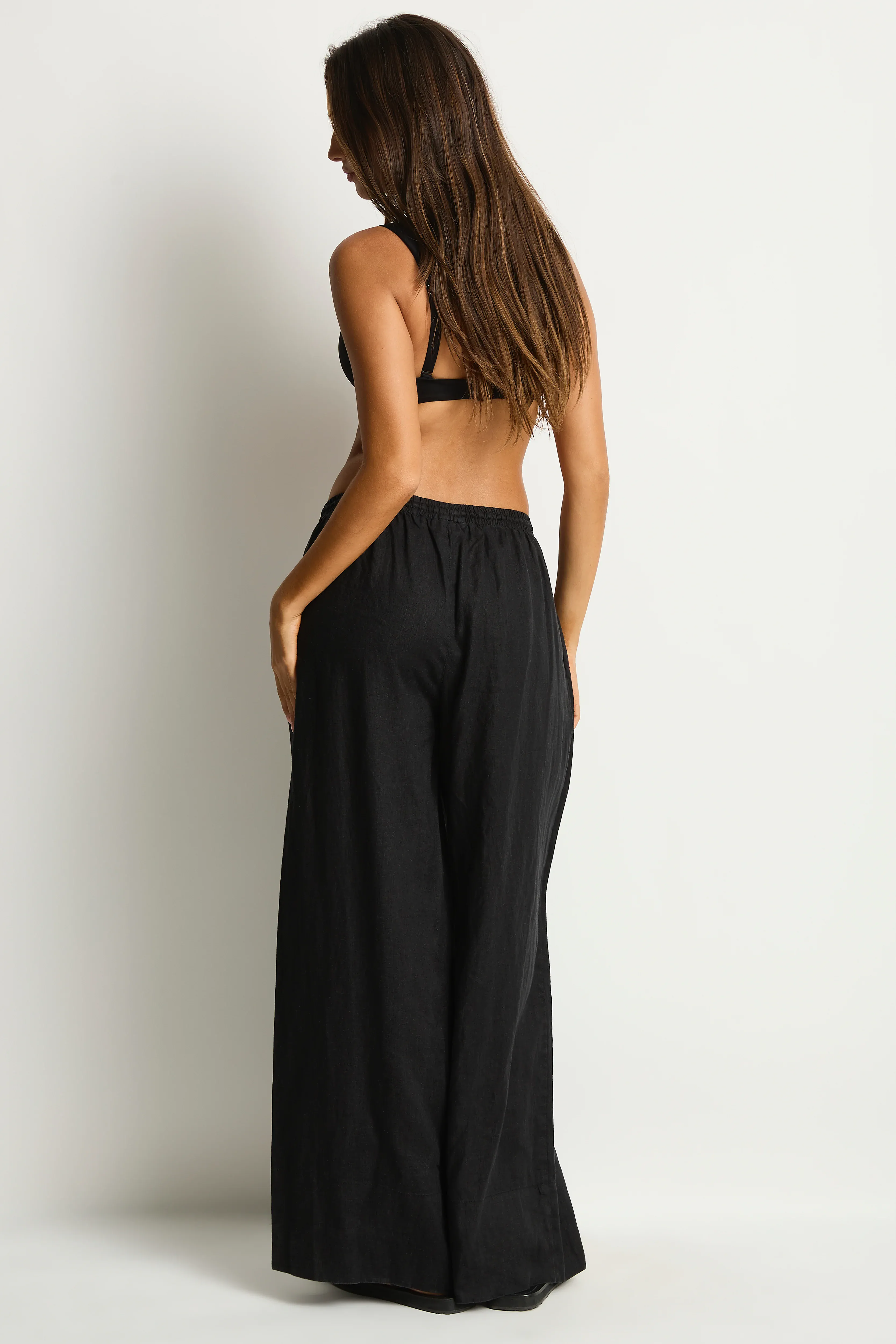 Sea Level Shore Linen Palazzo Pant - Black - Image 2