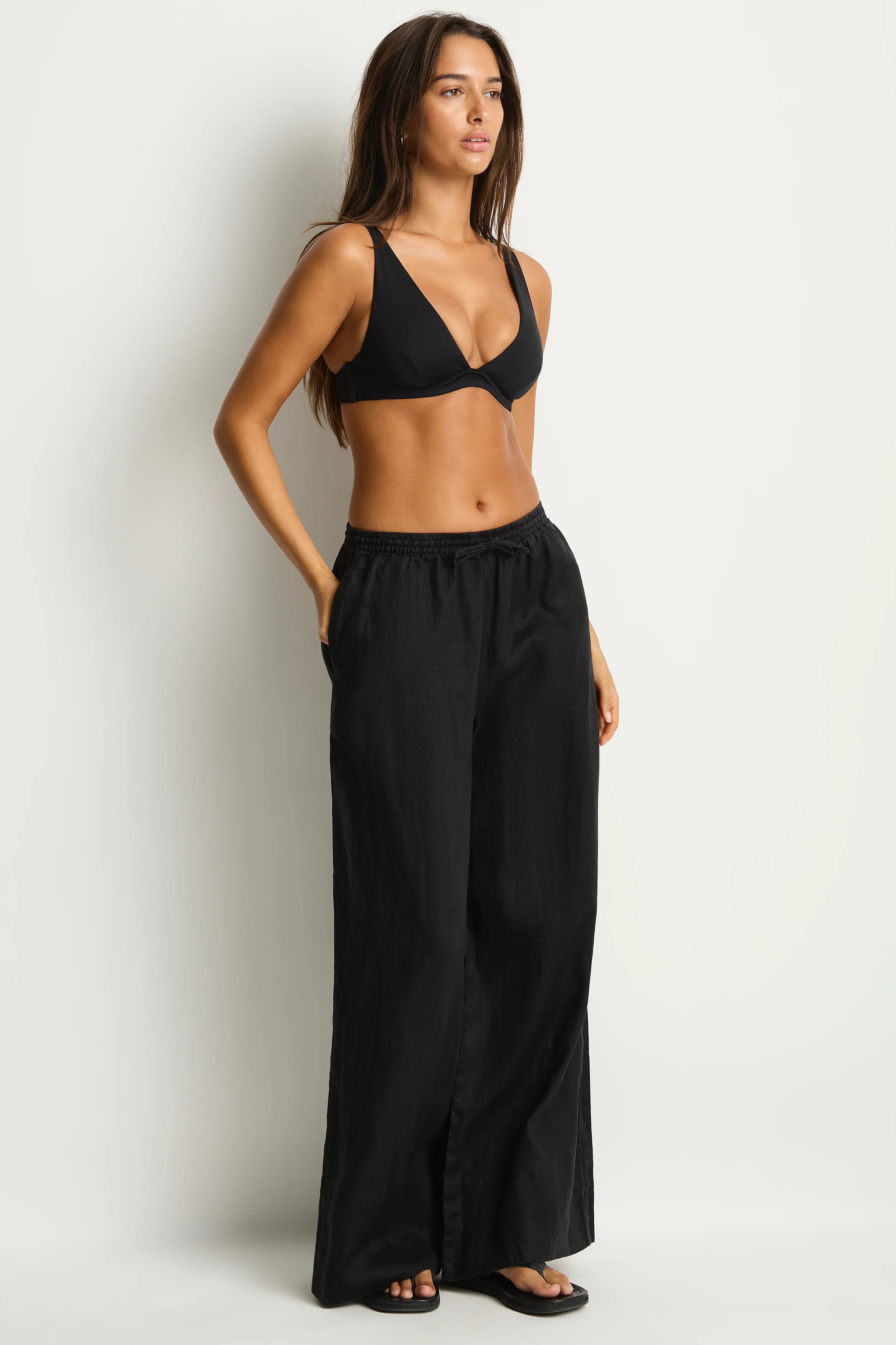 Sea Level Shore Linen Palazzo Pant - Black - Image 3