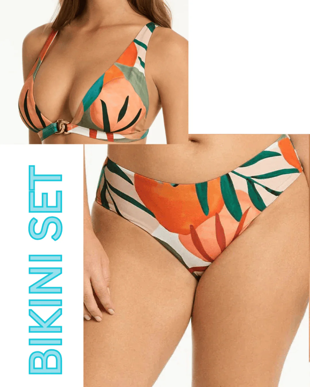 Sea Level Tropaluxe Chain Link Longline Tri Top & Mid Bikini Pant Bikini Set - Khaki