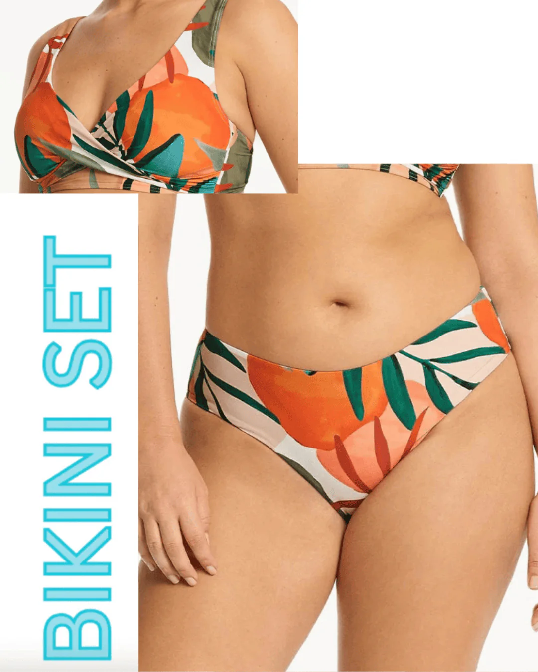Sea Level Tropaluxe Cross Front Multifit Bra Top & Mid Bikini Pant Bikini Set - Khaki