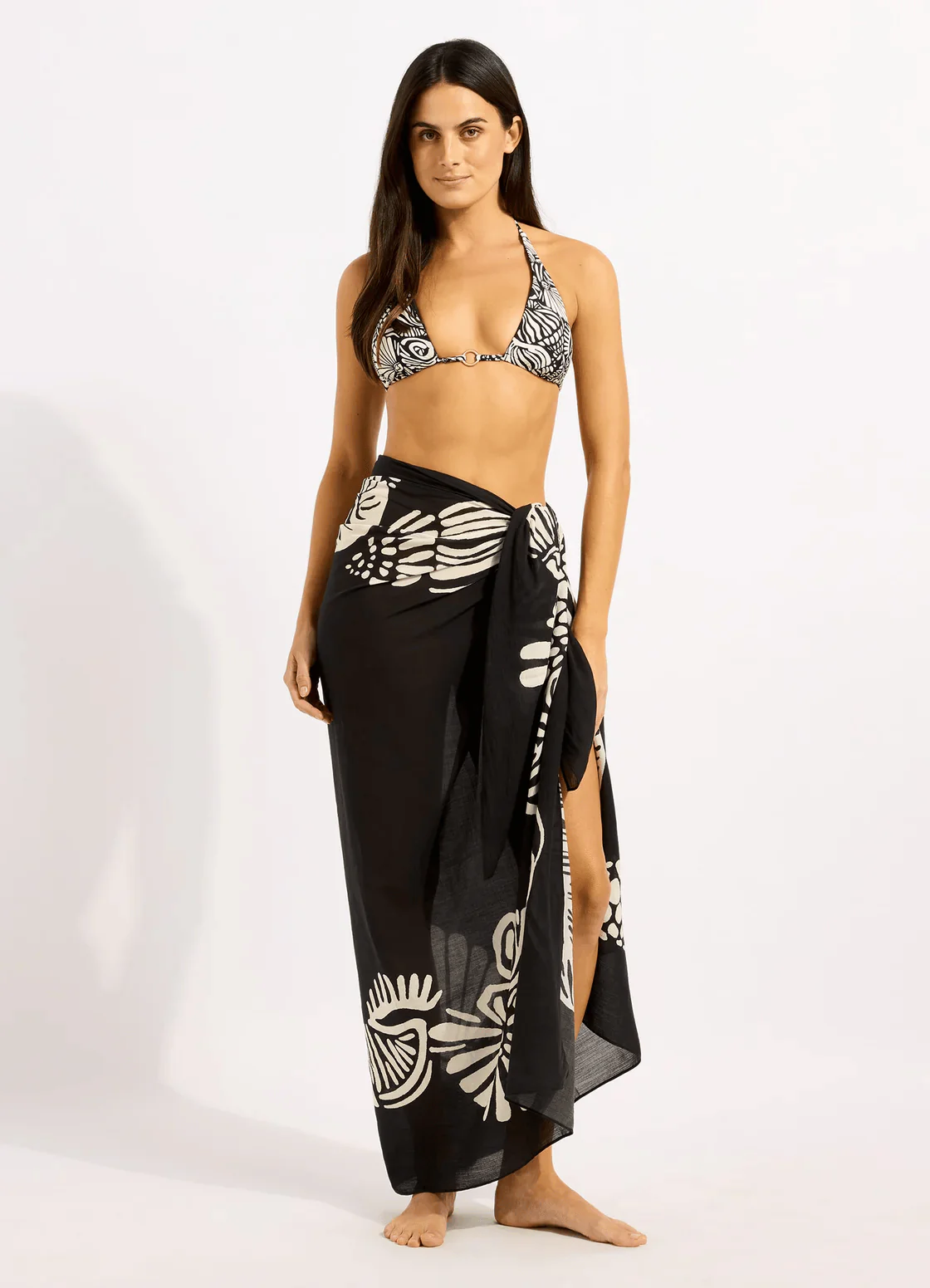 Seafolly C Shells Reversible Longline Slide Tri - Black