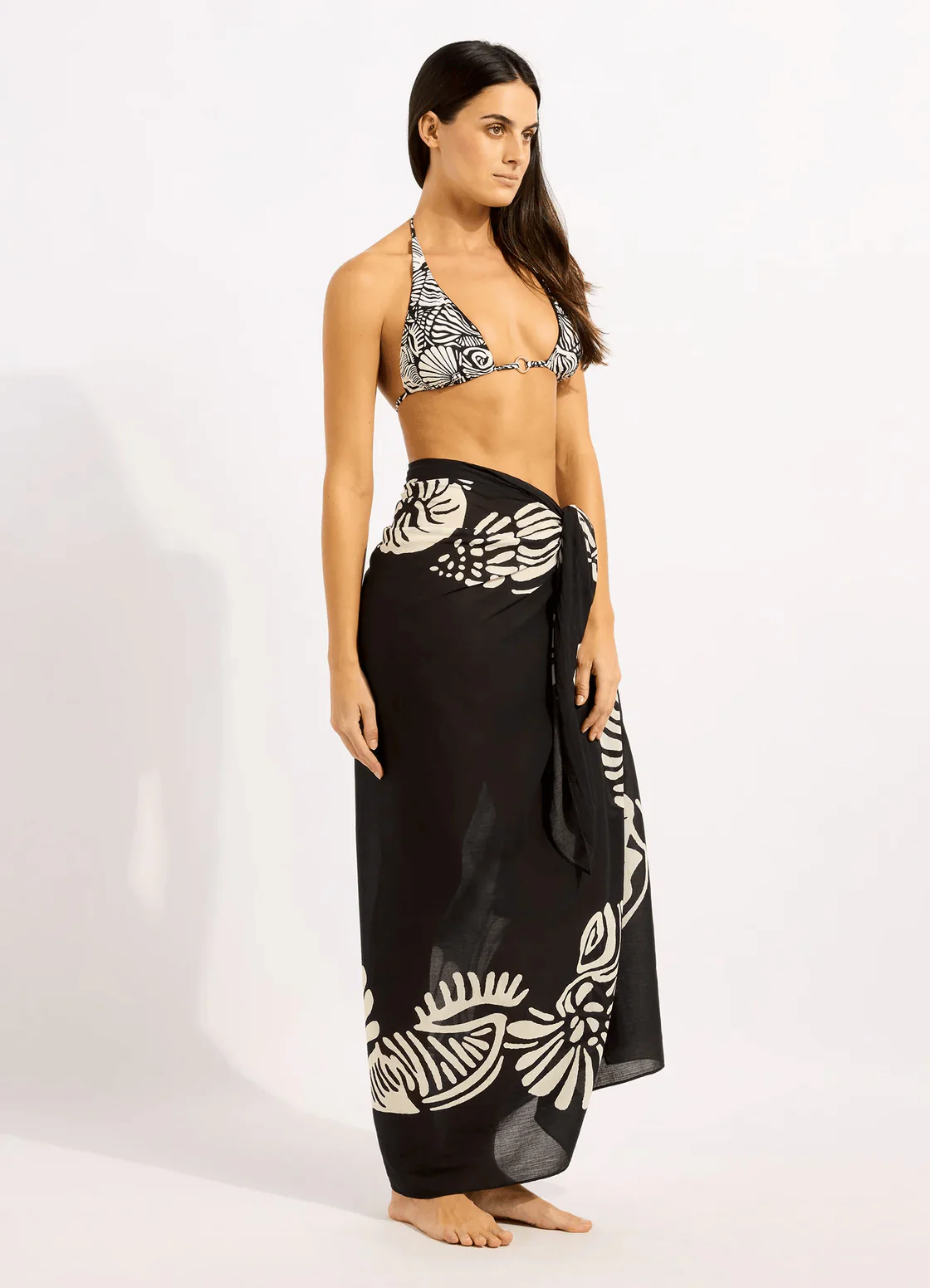 Seafolly C Shells Reversible Longline Slide Tri - Black - Image 3