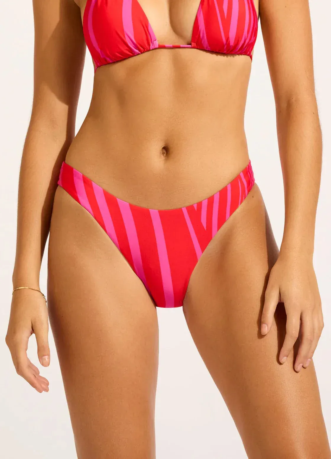 Seafolly Coastline Multi Fit Longline Tri & High Cut Pant Bikini Set - Flame - Image 7