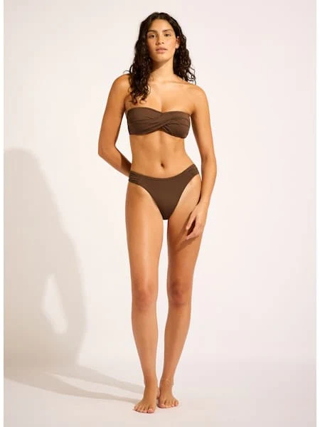 Seafolly Collective High Leg Ruched Side Bikini Bottom- Dark Chocolate - Image 5