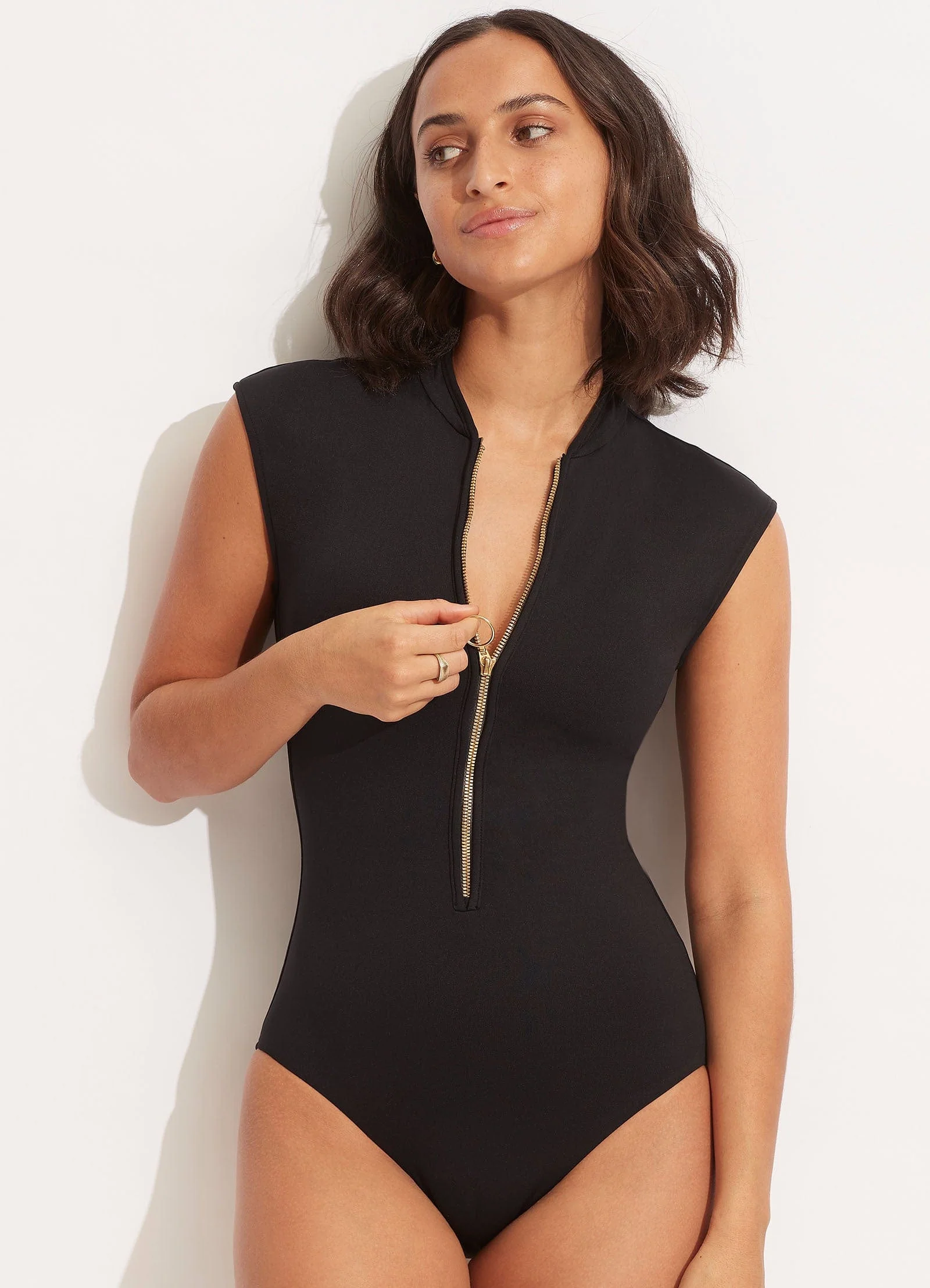 Seafolly Collective Zip Front One Piece - Black - Image 4