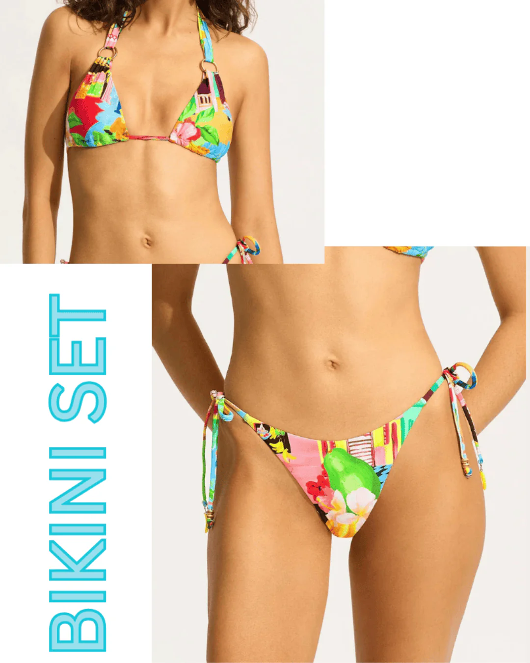 Seafolly Cuba Slide Triangle Bikini Top & Tie Side Rio Bikini Bottom Bikini Set - Turquoise
