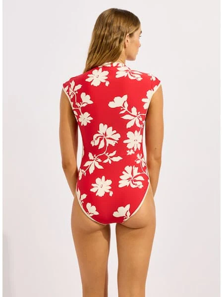 Seafolly Mayflower Cap Sleeve Zip Front One Piece - Cosmo Red - Image 2