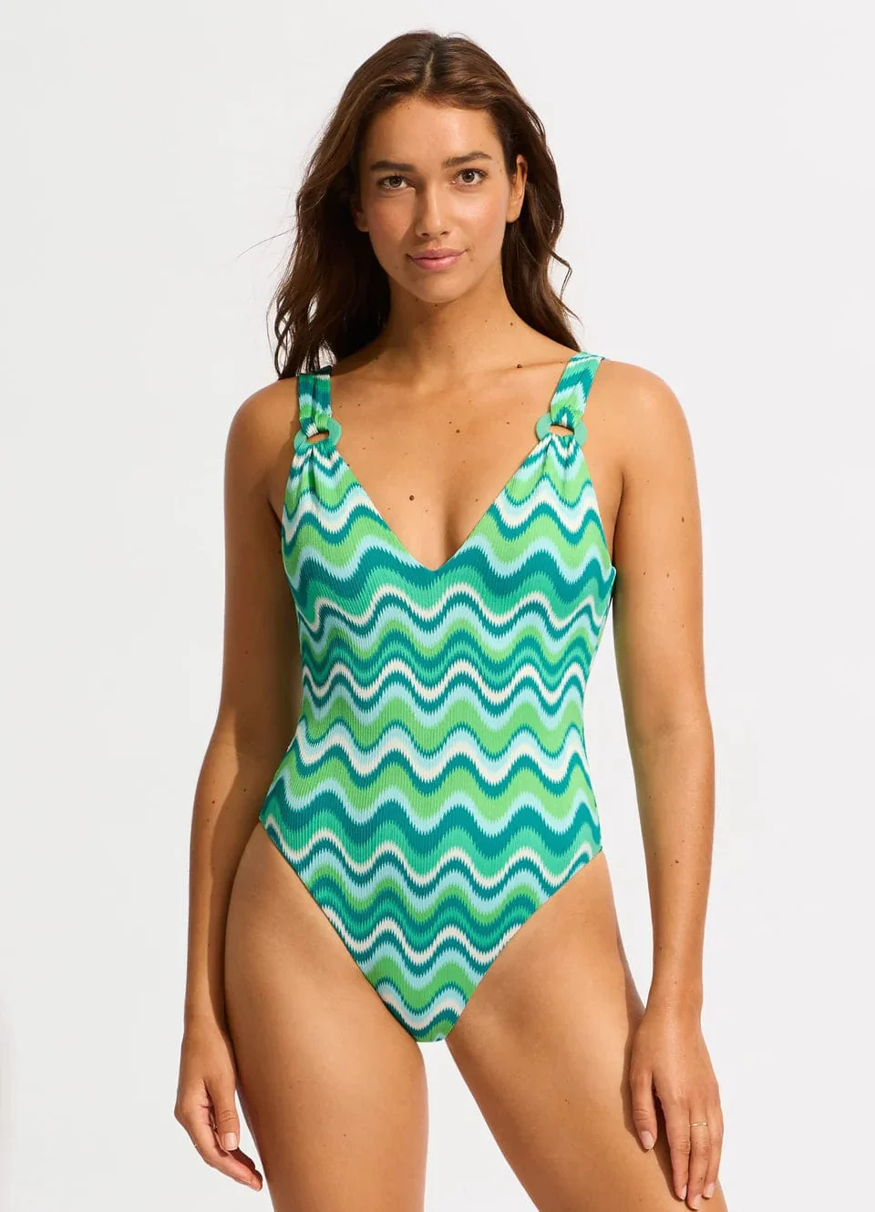 Seafolly Neue Wave V Neck One Piece - Jade