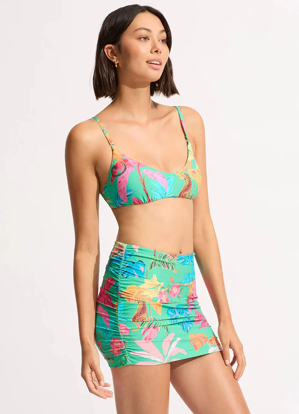 Seafolly Tropica Ruched Side Pull On Skirt - Jade - Image 6