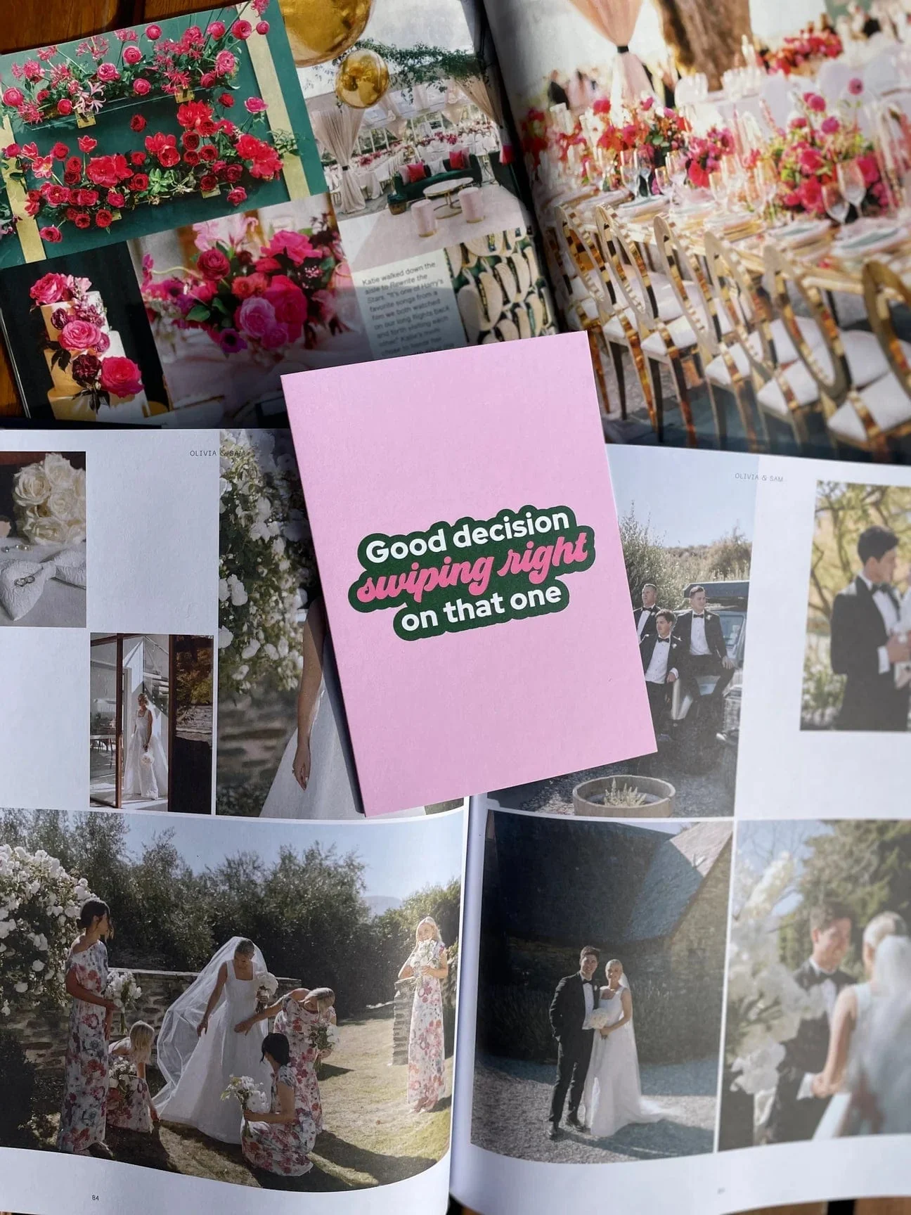 Swiping right - Pink Wedding Greeting Card - Image 2