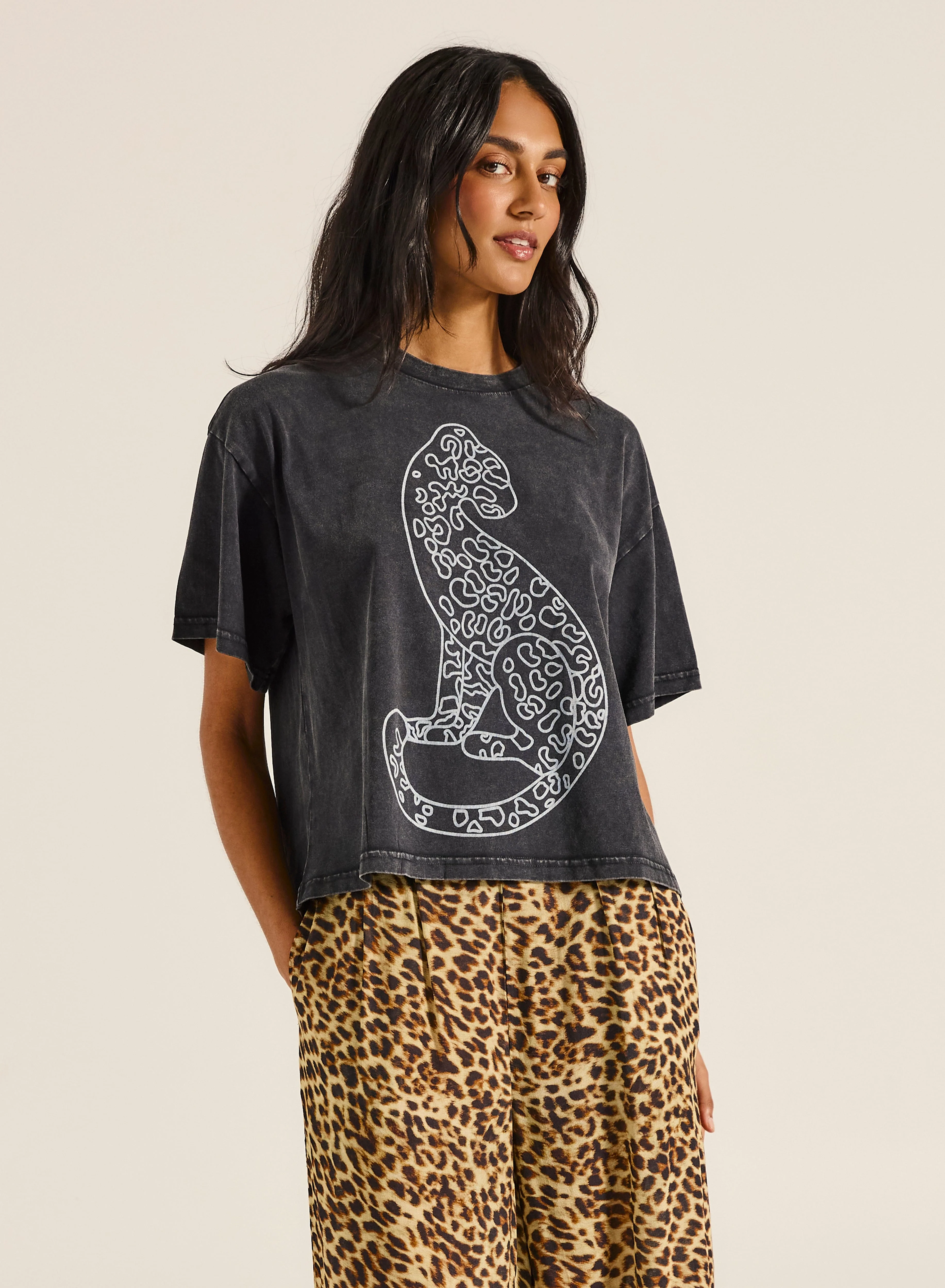 Tigerlily Leopard Boxy Crop Tee - Image 2