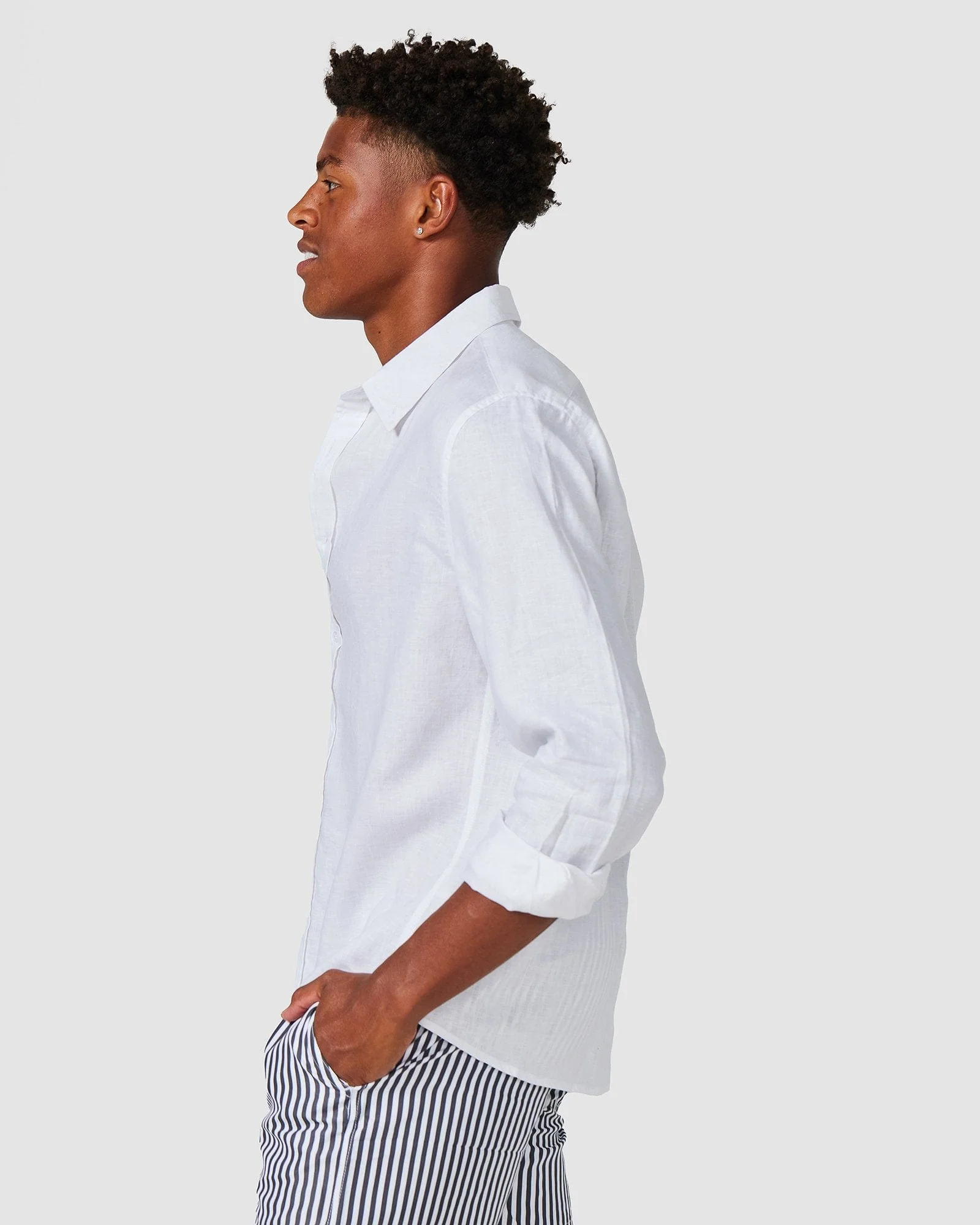 Linen Long Sleeve Shirt - White - Image 3